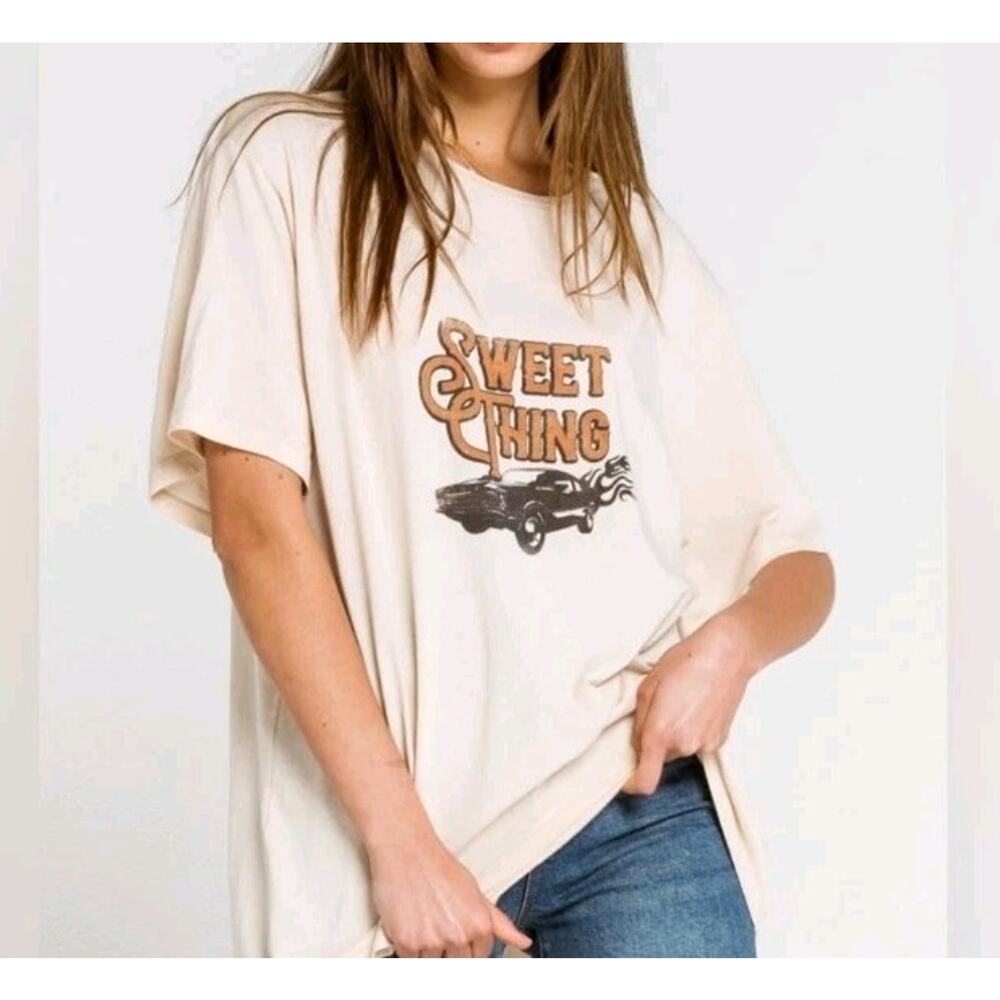 NEW Charlie Holiday Womens Sweet Thing Oversized Boyfriend Tee T-Shirt Size XS